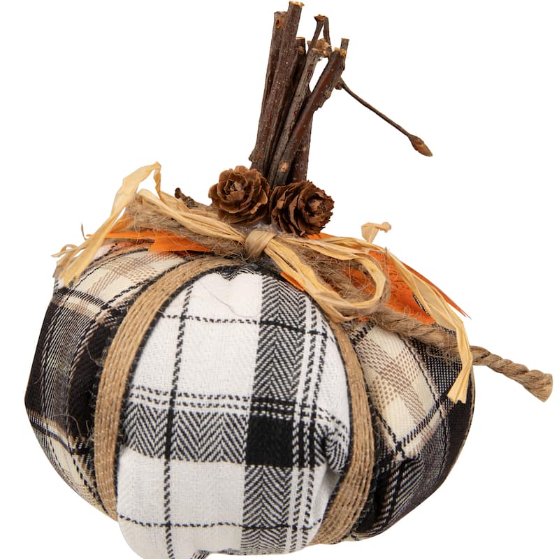 Plaid Pumpkin with Leaf Fall Harvest Pumpkin Decoration - 5" - White and Black