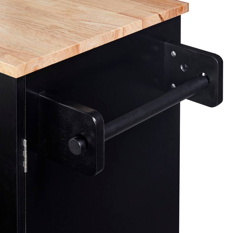 Rolling Kitchen Island with Storage, Rubber Wood Top, 3 Drawer