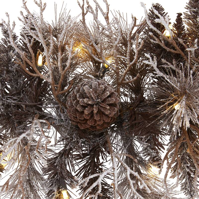 6' x 12" Flocked Pine Cones Artificial Christmas Garland, Clear LED