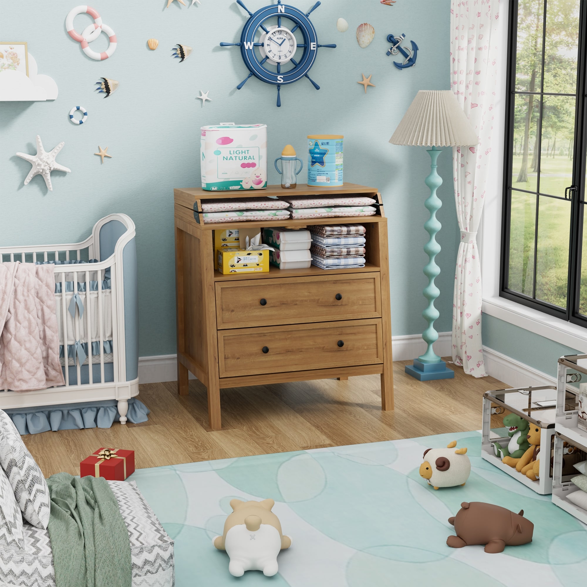 nursery dresser changing table Avery 6 Drawer with Top Charcoal Grey (029) Security Storkcraft Modern Nursery Changing Table