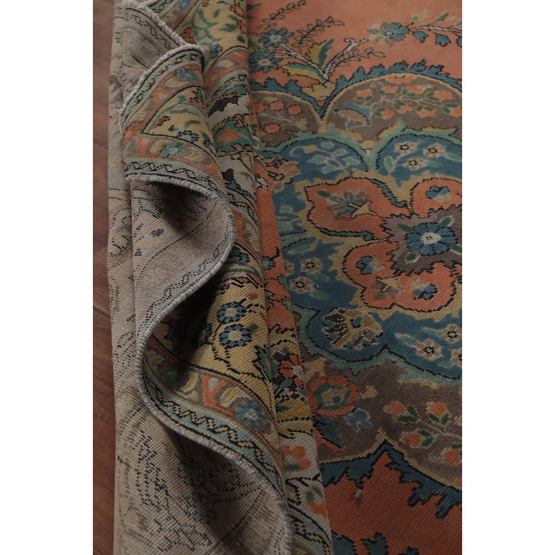 Hand Knotted Oriental 100% Wool Carpet Traditional Geometric Coral Tabriz Area Rug - 12' 7'' X 9' 7''
