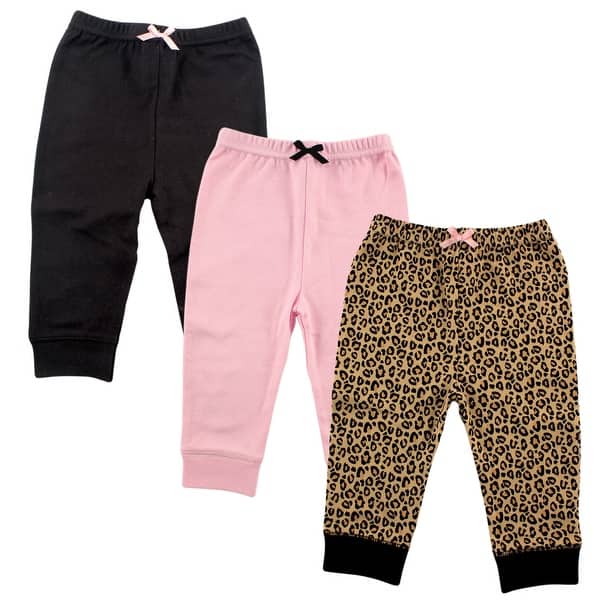slide 1 of 1, Luvable Friends Baby Girl Cotton Pants 3pk, Leopard 0-3 Months - Leopard