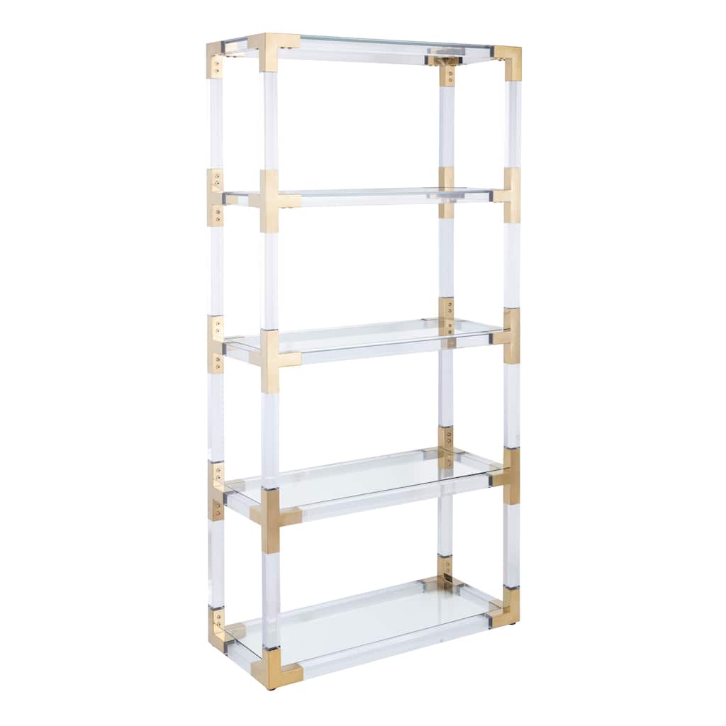 Pasargad Home Mira Modern Glass Etagere Bookcase, 5 Shelf - W31.5"xD13.78"xH66.14"