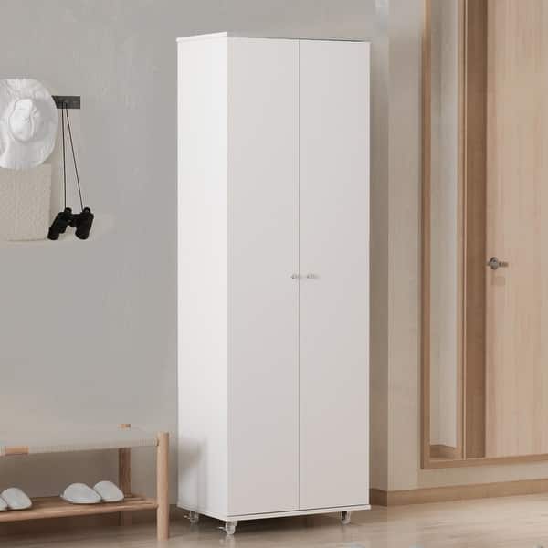 slide 2 of 14, 23.6" W 70.9"High Shoe Cabinet, 8 Floors, Three Adjustable Boards White