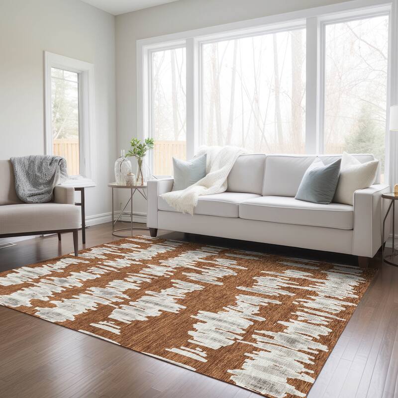 Machine Washable Indoor/ Outdoor Chantille Abstract Contemporary Rug