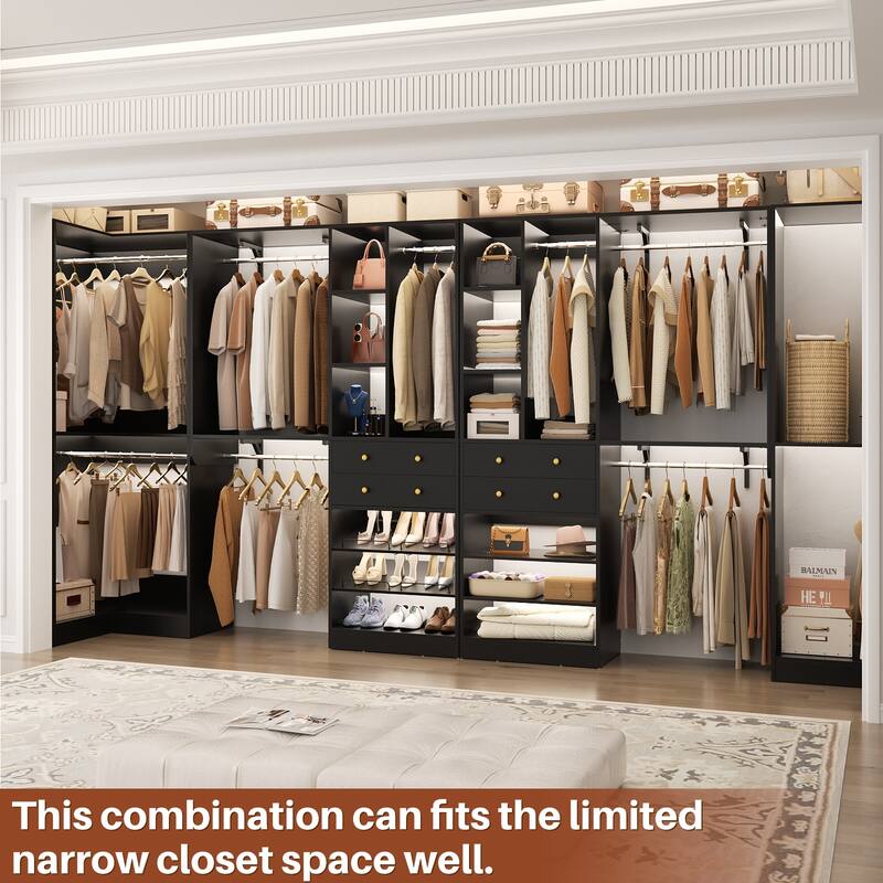 Set of 4 U-Shaped Closet Organizer System with Wood Drawers, Amoire Wardrobe with Shoe Racks