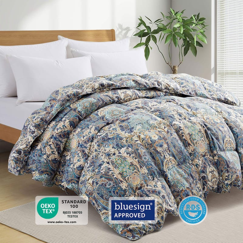 All Season Paisley Floral Printed Vintage White Goose Feather Down Comforter
