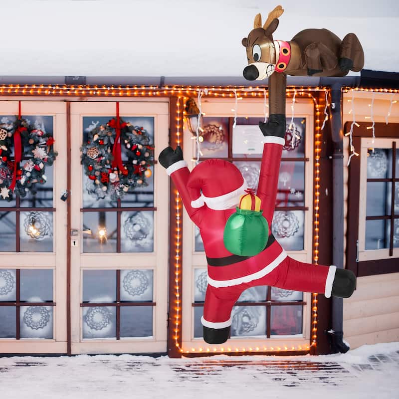 8.5 Feet Christmas Inflatable Santa with Reindeer LED Lights Outdoor Holiday Decoration