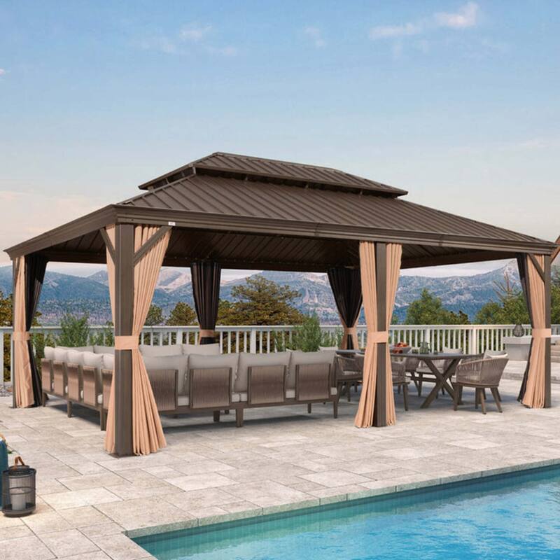 PURPLE LEAF Outdoor Gazebo Aluminum Frame Galvanized Steel Hardtop Gazebo