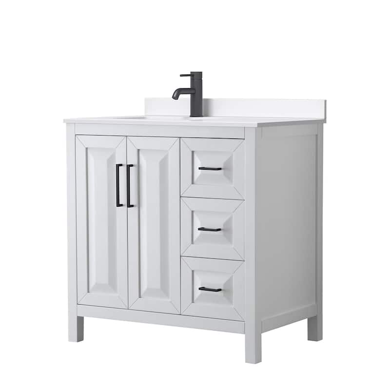 Daria 36-inch Single Vanity, Single Hole Quartz Top - White, Black Trim, White Quartz Top