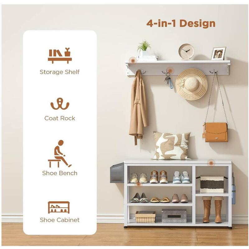 Industrial Hall Tree, 4-in-1 Entryway Coat Rack and Shoe Bench Rack Set with 5 Shoe Storage Cabinets