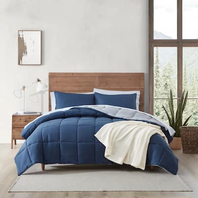 Eddie Bauer Herringbone Solid Reversible Blue Comforter Set