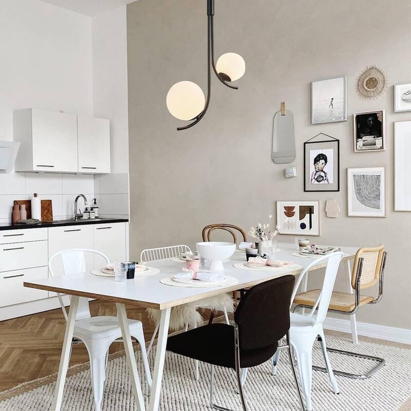 2 Light bulb lights black dining room chandelier glass, metal pendant light