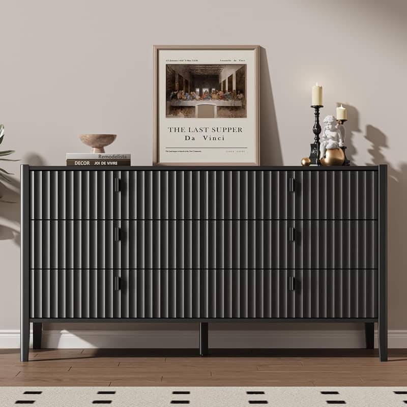 Modern Dresser, Fluted Wood Chest with Deep Drawers for Bedroom, Living Room