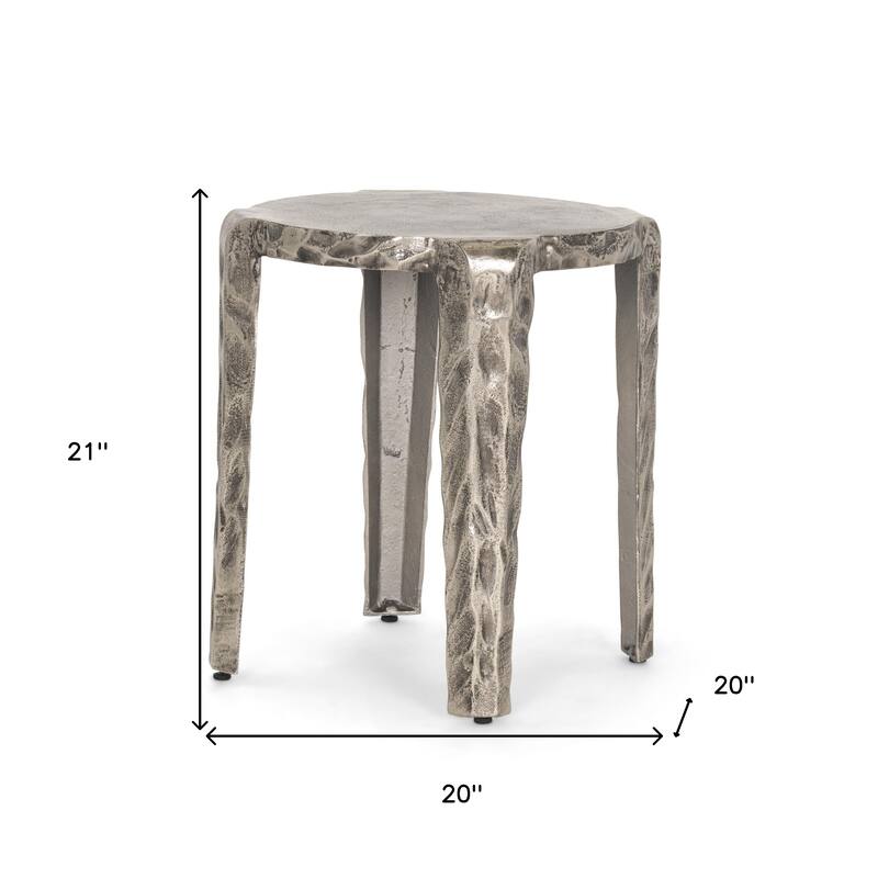 HomeRoots 20" Silver Iron and Metal Tray Table - 20.00 in. x 21.00 in. x 20.00 in.