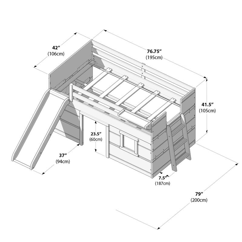 Max and Lily Farmhouse Twin Low Loft with Slide