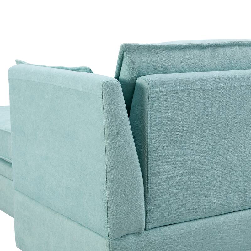 Green 115.1" Large U-Shaped 6-Seat Sofa with Storage & Pull-Out Bed