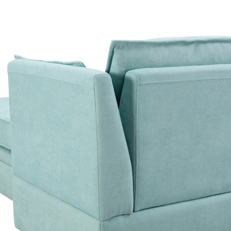 Modern Large U-Shape Convertible Sofa Bed, Reversible Chaise, Light Green Linen, 115x59x31 inches
