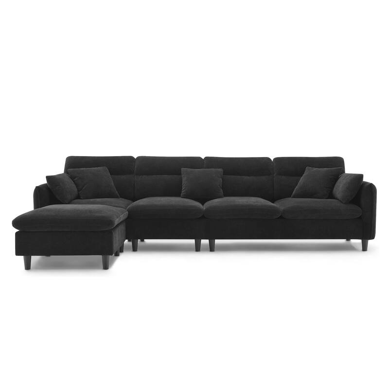 Convertible Sectional Sofa,L-Shaped Reversible Couch Set With Free Pillows,5 Seat Cloud Chenille Indoor Furniture With Ottoman