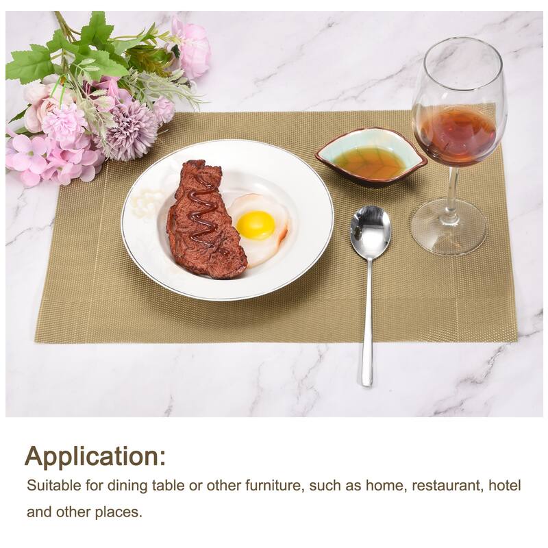 Place Mats 450x300mm 6pcs PVC Table Washable Woven Placemat, Gold Tone - Gold Tone