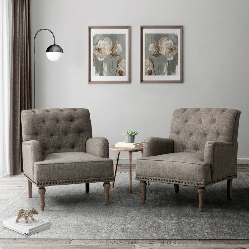 Geltrude Traditional Upholstered Accent Chair with Button Tufted Back Set of 2 by HULALA HOME - GREY