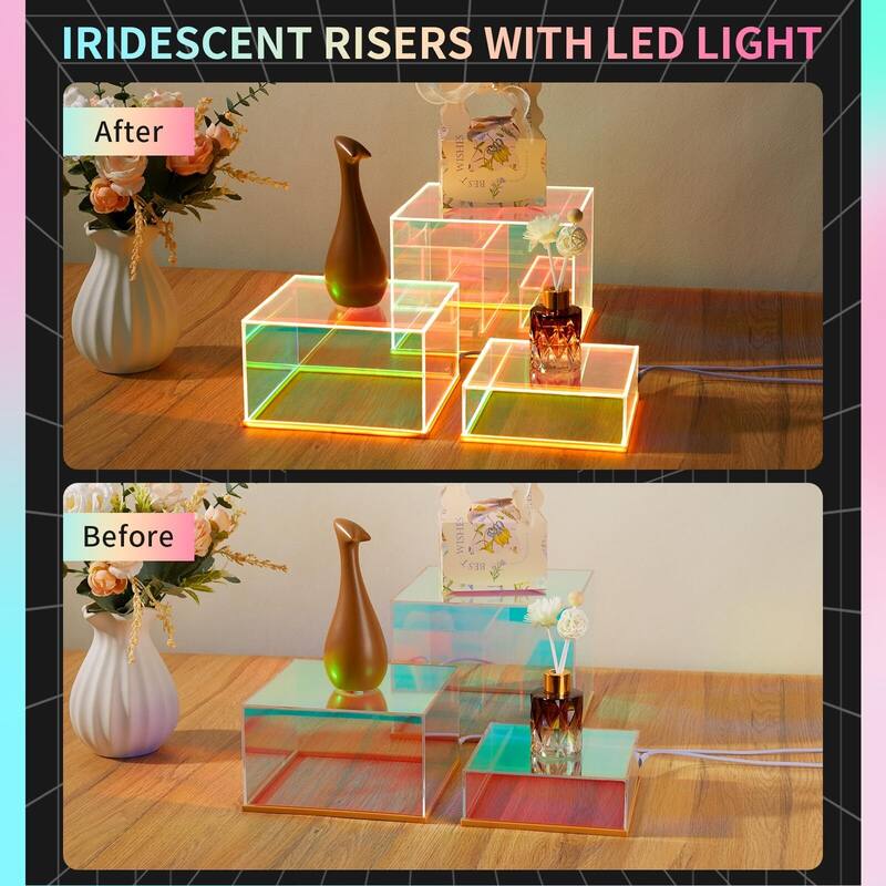 Iridescent Acrylic Display Risers with LED Light Set of 3