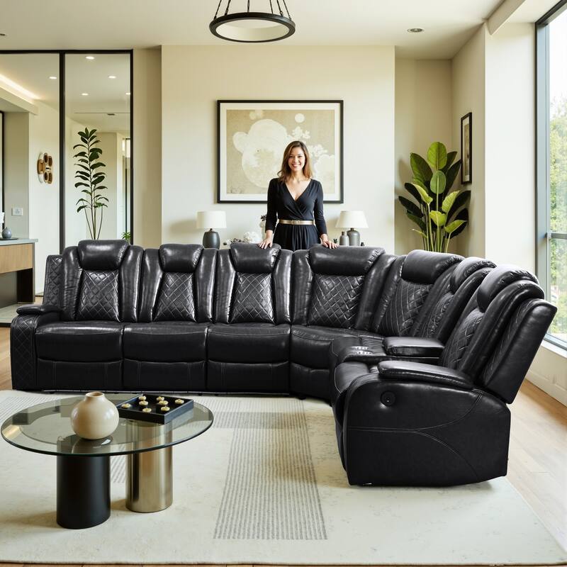 3-Piece Off-White Breathing Leather Living Room Recliner Sofa set