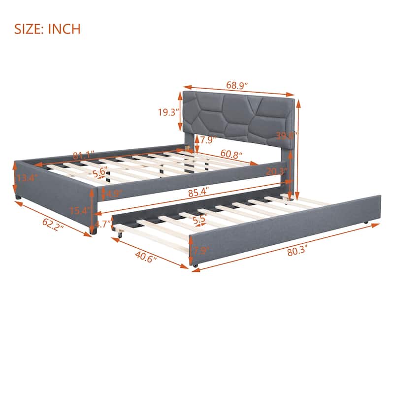 Linen Fabric Platform Bed with Trundle Bedroom
