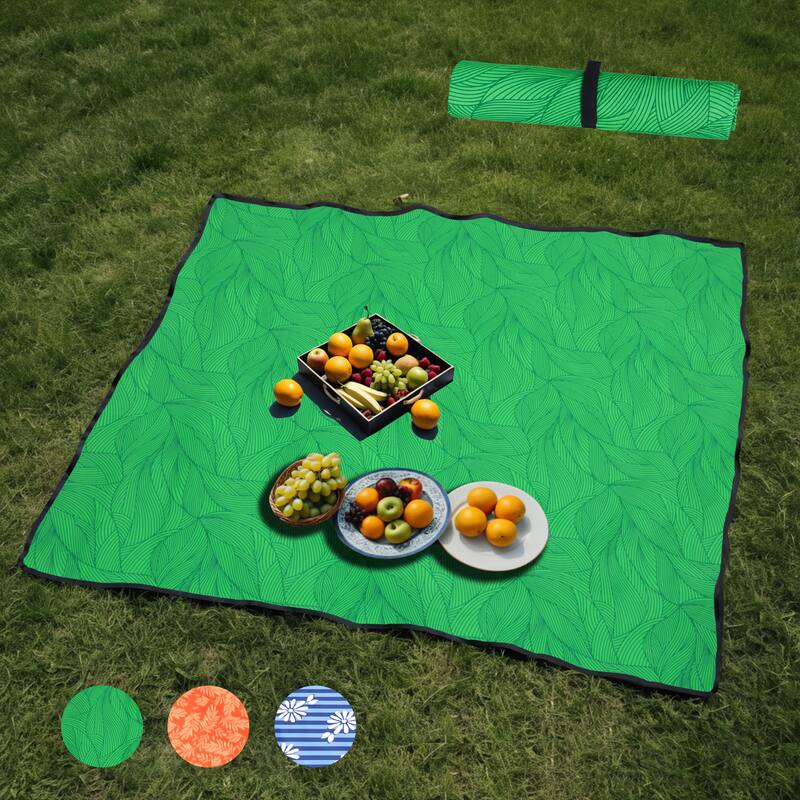 Heavy-Duty 480lb Folding Wagon with Bonus Picnic Mat - All-Terrain Wheels, Drink Holders & Brakes, Green Print