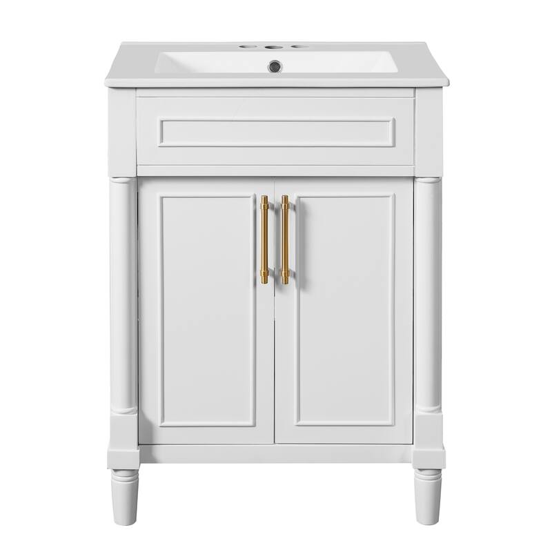 24" Bathroom Vanity with Ceramic Sink - Compact Storage Cabinet, 2 Doors, Space-Saving Design for Small Bathrooms