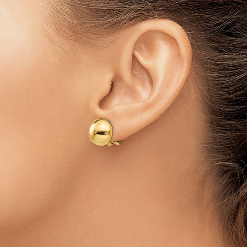 Curata 14k Yellow Gold Polished 15x15mm Non Pierced Ball Earrings