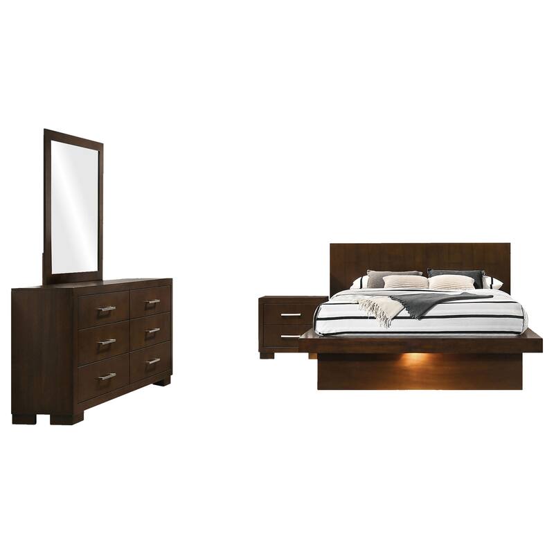 Bela 4 Piece Queen Bedroom Set, LED Underlight, Dark Brown Wood Finish