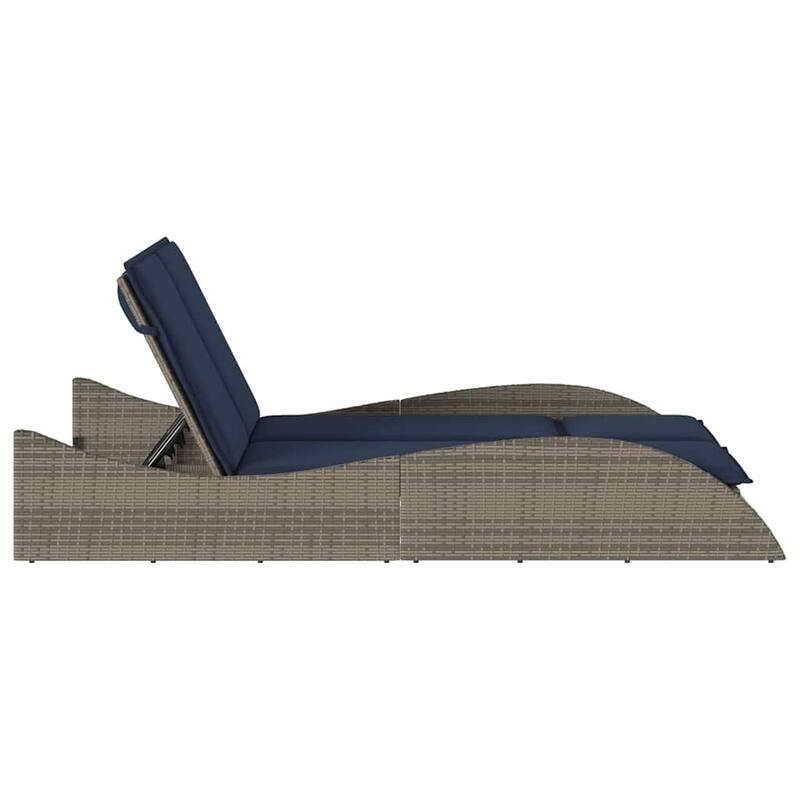 vidaXL Sun Lounger with Cushions Outdoor Daybed Poly Rattan Brown/Gray/Black - 114 x 205 x 54/63/28.7