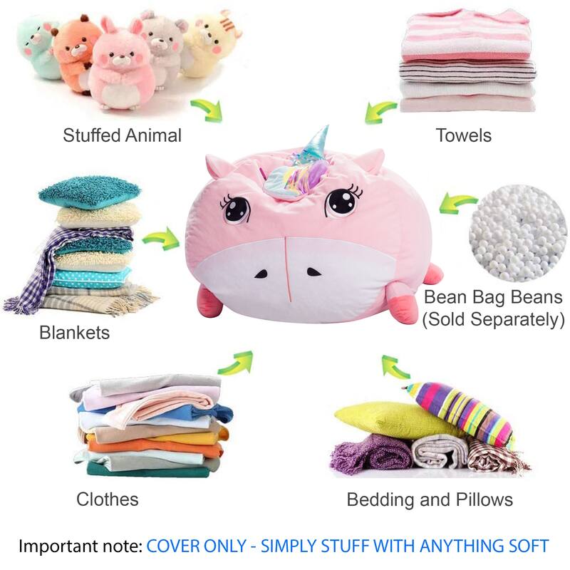 Stuffed Animal Storage Bean Bag Chair Cover only for Kids, Toy Holder