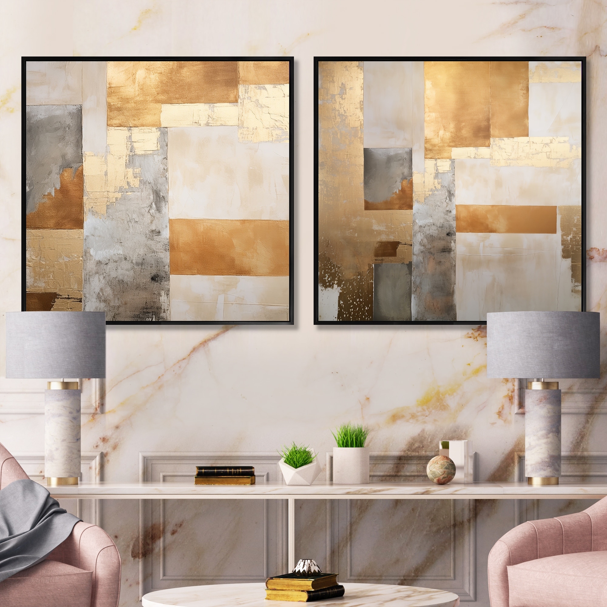 Designart "Minimalism Modern Scandinavian Zen Art" Modern Scandinavian Framed Art Set Of 2 - Abstract Wall Decor Set