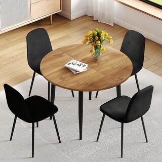 Round Extendable Dining Table Set with 4 Linen-Cotton Chairs - Bed Bath ...