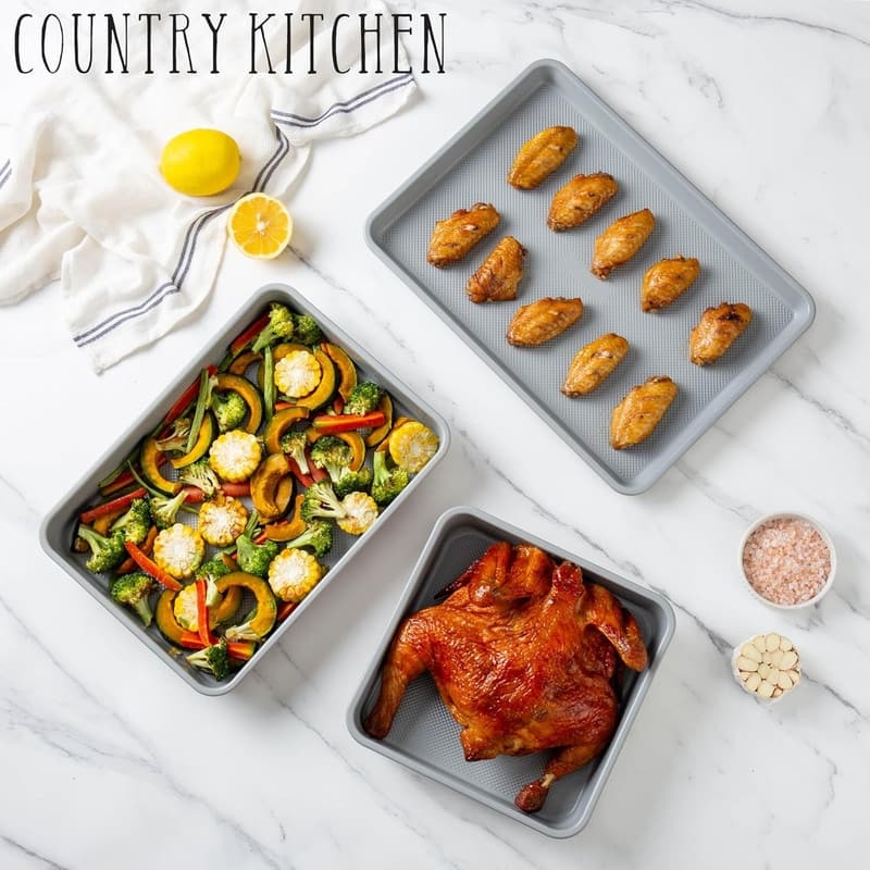 Country Kitchen Nonstick Heavy Duty Stackable Bakeware Set - Durable, Easy Release Baking Set, 6 Pcs