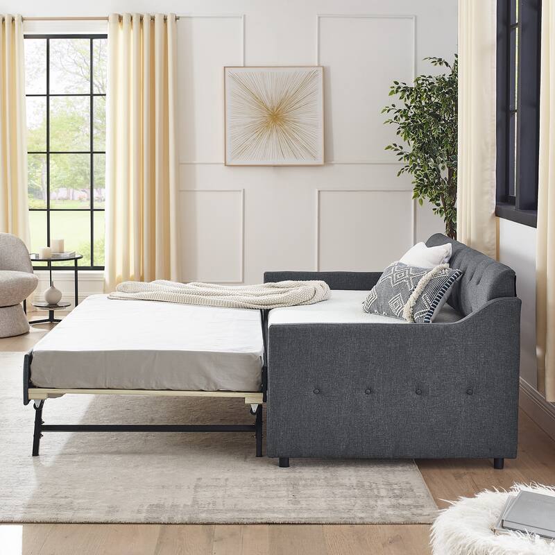 Upholstery Daybed with Erectable Trundle & USB Design