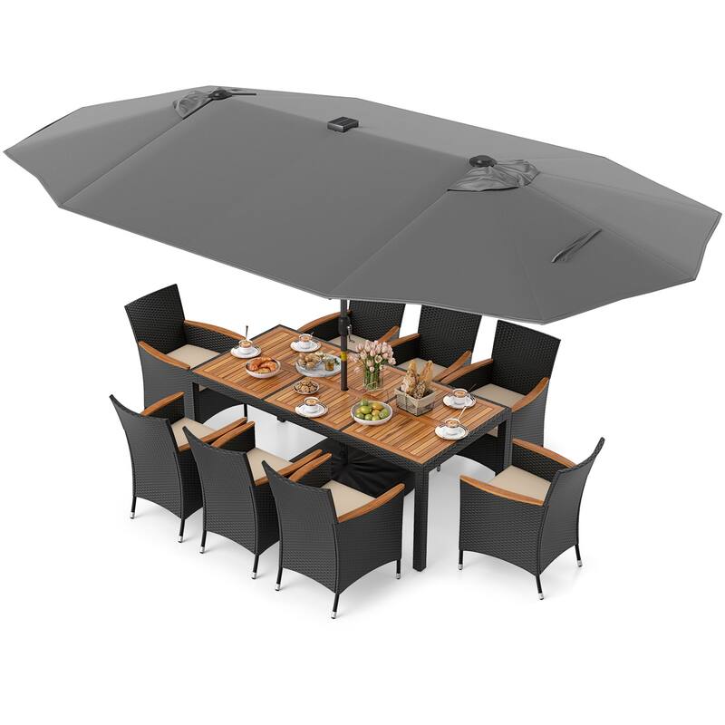 Gymax Set Of 11 Patio Dining Set w/ 15ft Double-Sided Patio Umbrella
