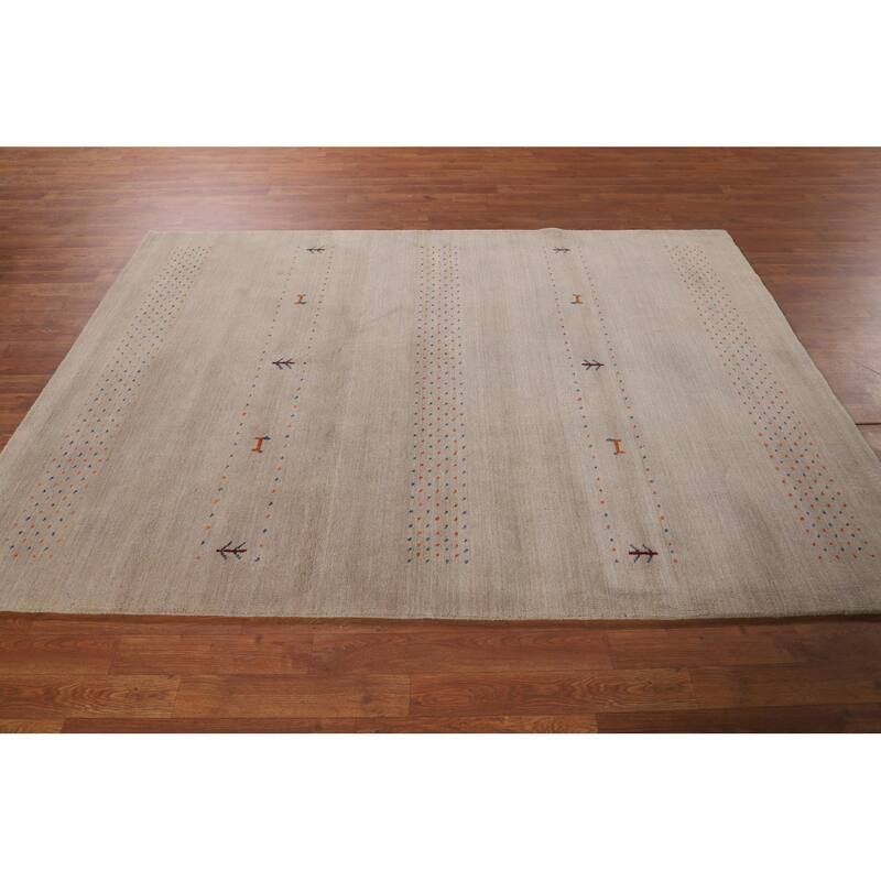Tribal Gabbeh Oriental Area Rug Handmade Beige Wool Carpet - 5'4"x 7'6"