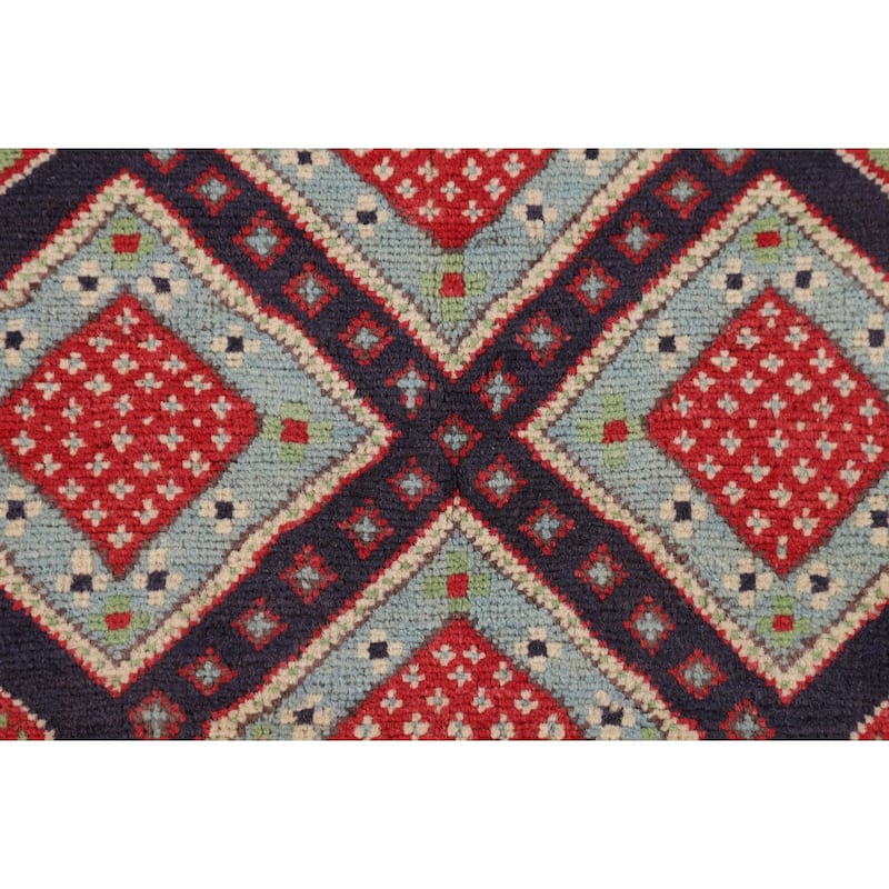 Geometric Kazak Area Rug Hand-Knotted Oriental Wool Carpet - 4'10" x 6'6"