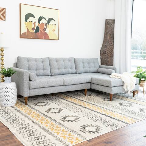 Venus Tufted Modern Living Room Velvet Corner Sectional Sofa in Grey