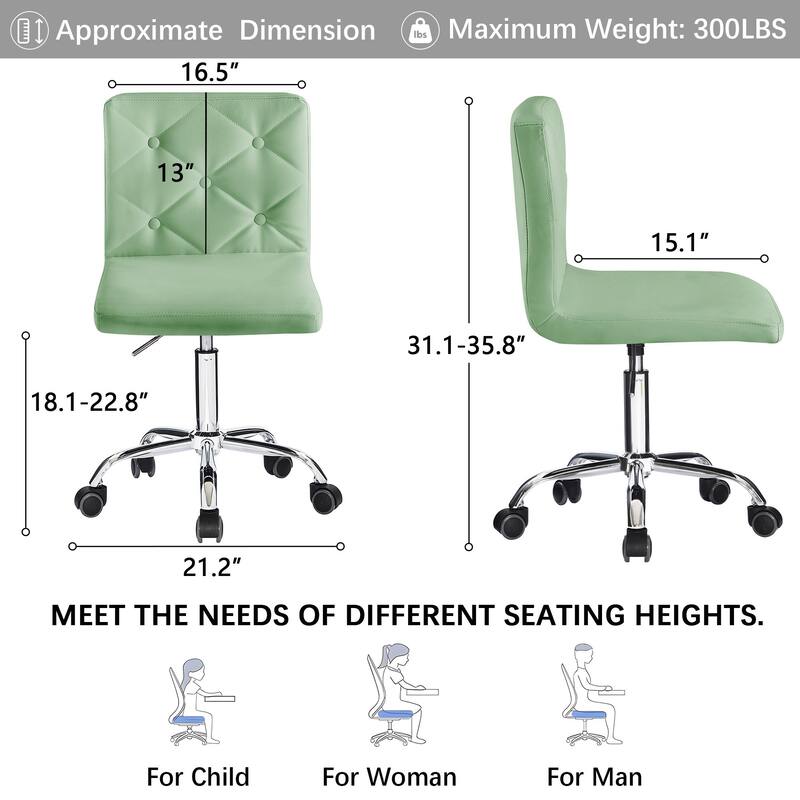 Javlergo Armless Office Desk Chair PU Leather Mid-Back Adjustable Height 360° Rolling Swivel for Home Office Work