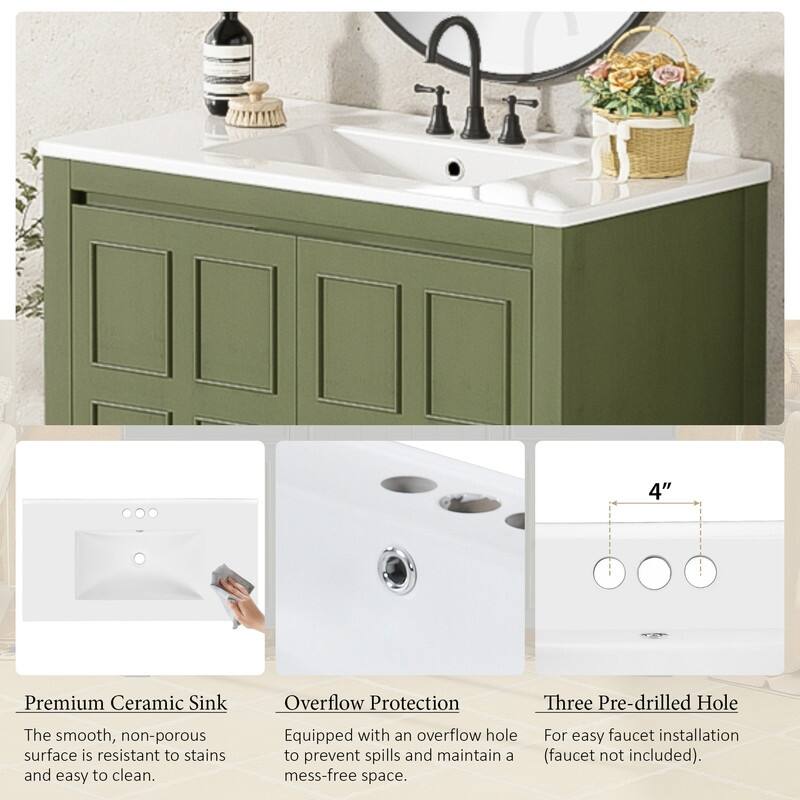Retro Style 36" Bathroom Vanity with Sink Set, Freestanding Soft-Close Bathroom Storage Cabinet with Adjustable Shelf