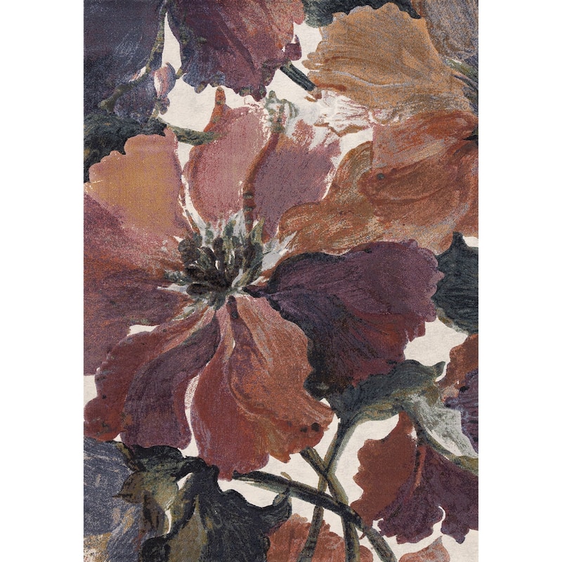 HomeRoots Botanical Leaves Modern Rectangle Area Rug - 5' X 8'