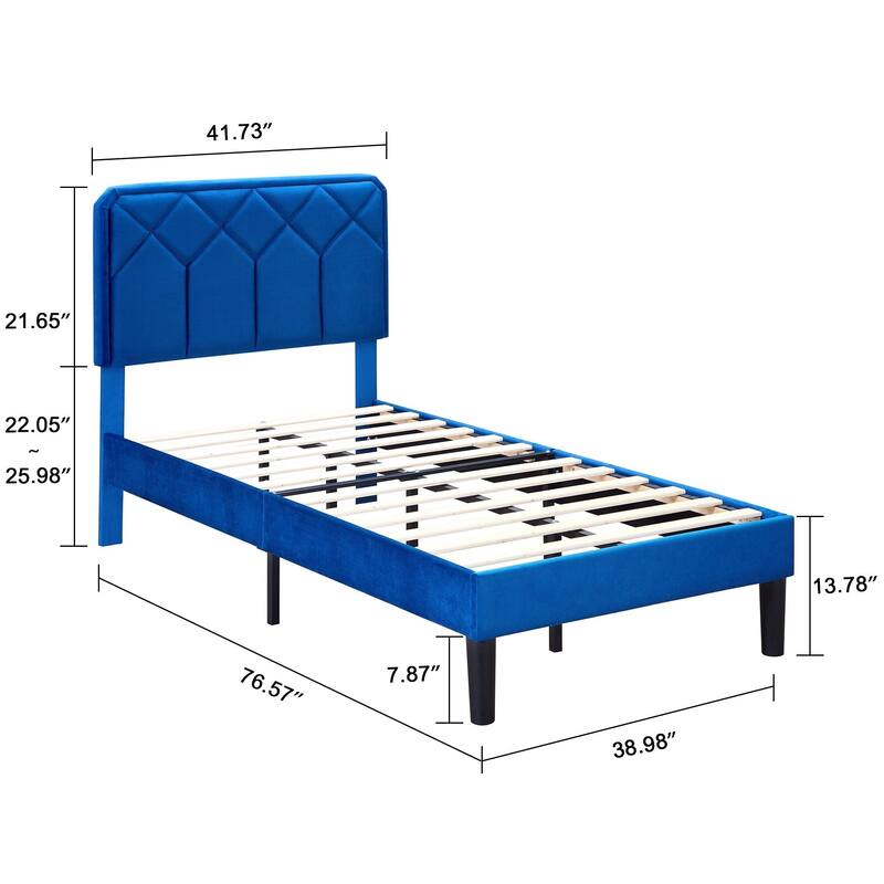 2 Pack Twin Size Kids Bed Frame Height Adjustable Diamond Pattern Upholstered Headboard Bed Twin Size Bed Set of 2