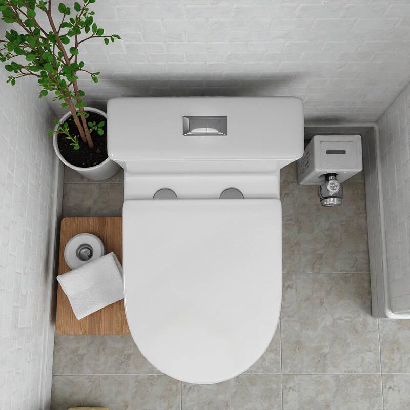 Compact One Piece Toilet Dual Flush 0.8 1.6 GPF. 23 Inch Short Depth. Space Saving Toilet for Small Bath