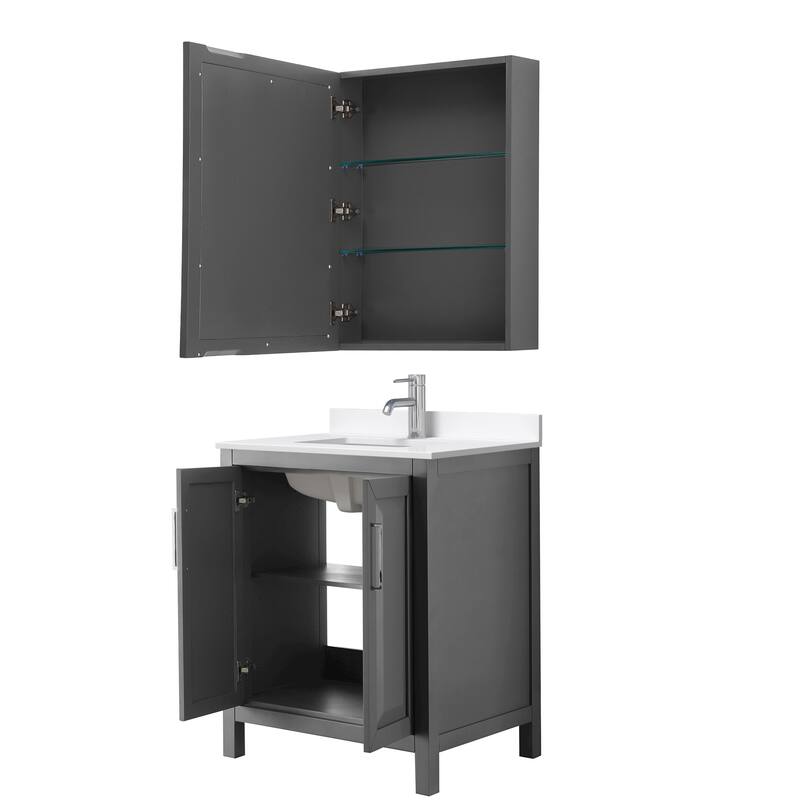 Daria 30-inch Single Vanity, Single Hole Quartz Top, Med Cabinet
