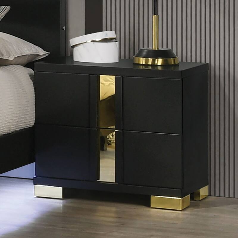 Black And Gold Trim 1pc Nightstand Bracketed Metal Legs Acrylic Trim