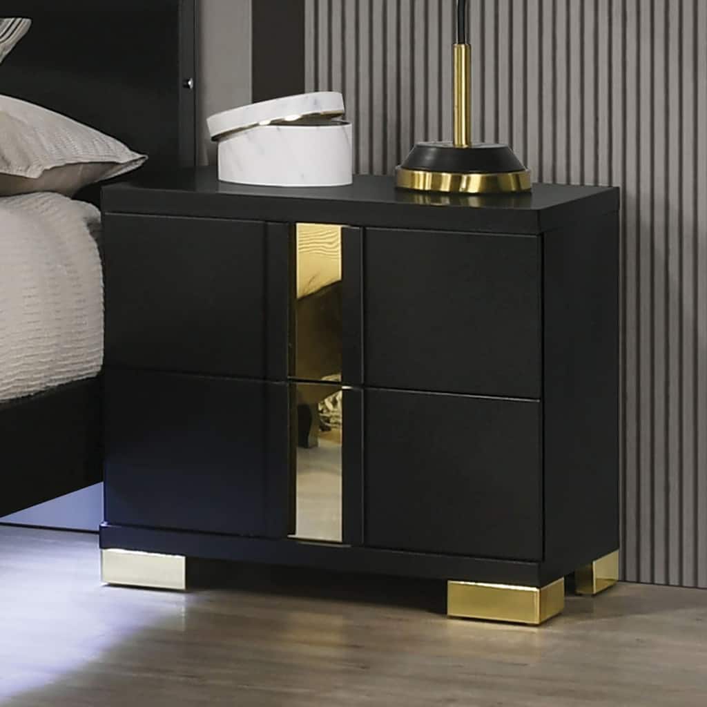 Nightstand Black and Gold Finish Bracketed Metal Legs 1pc